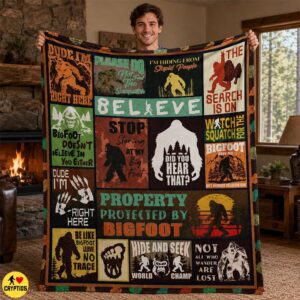 Bigfoot Blanket Funny Patchwork Throw