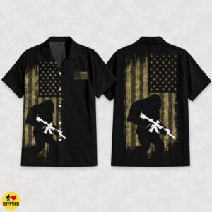 Bigfoot Military Hawaiian Shirt Patriotic Camo USA Flag Shirt for Men