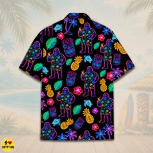 Bigfoot Neon Hawaiian Shirt – Glow Tropical Party with Tiki Pineapples 5 Bigfoot Neon Hawaiian Shirt – Glow Tropical Party with Tiki Pineapples