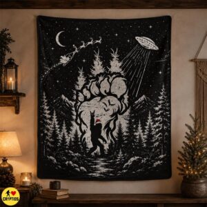 Bigfoot Rock n Roll Christmas Blanket