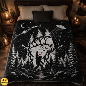 Bigfoot Rock n Roll Christmas Blanket