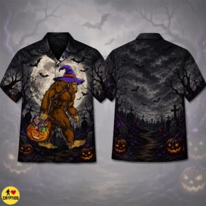 Bigfoot Witch Halloween Hawaiian Shirt Trick or Treat