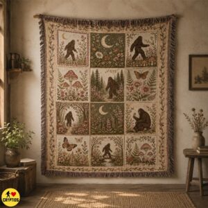 Bigfoot Woven Blanket Vintage Cottagecore Throw