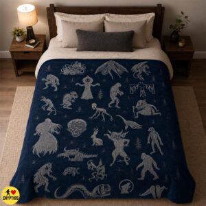 Cryptid Blanket Mythical Creatures Throw, Bigfoot, Mothman, Urban Legend Monsters 6 Cryptid Blanket Mythical Creatures Throw, Bigfoot,