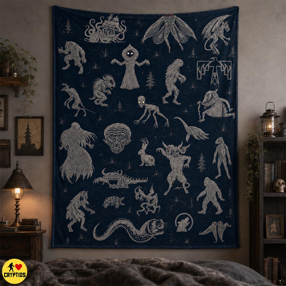 Cryptid Blanket Mythical Creatures Throw, Bigfoot, Mothman, Urban Legend Monsters 4 Cryptid Blanket Mythical Creatures Throw, Bigfoot,