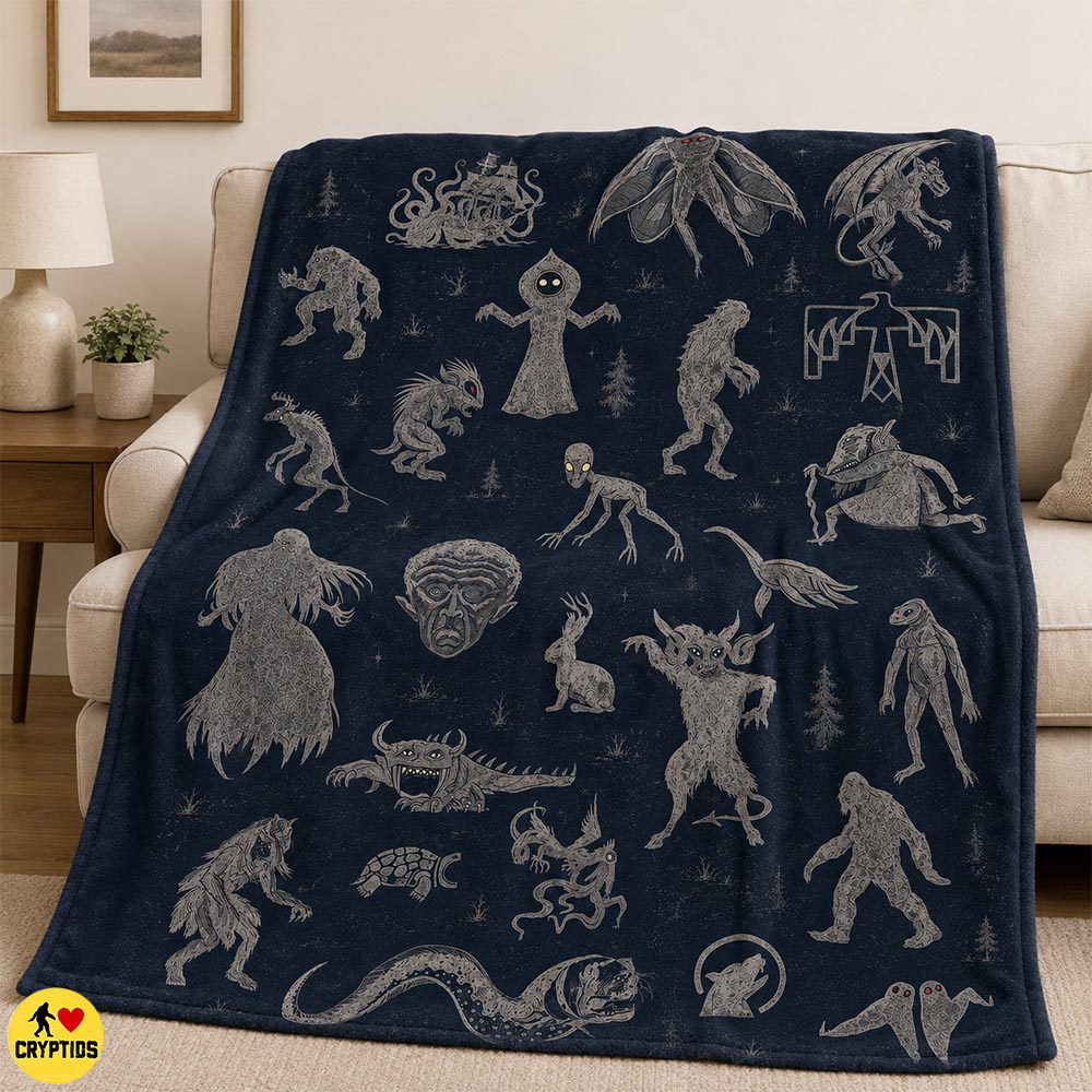 Cryptid Blanket Mythical Creatures Throw, Bigfoot, Mothman, Urban Legend Monsters 1 Cryptid Blanket Mythical Creatures Throw, Bigfoot,