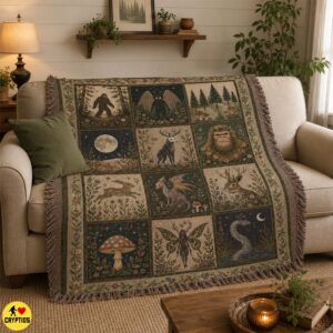 Cryptid Creatures Woven Blanket Cottagecore Throw