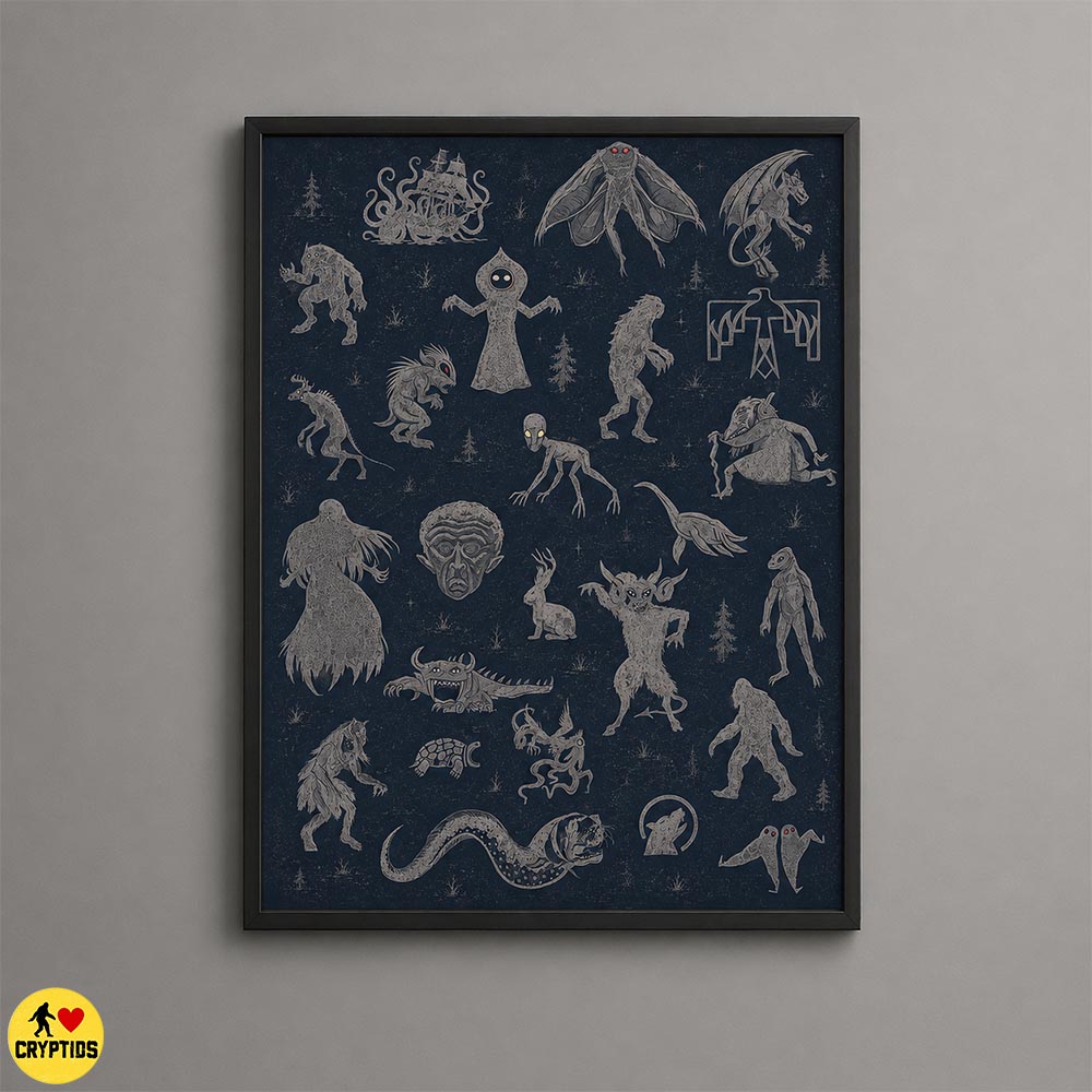 Cryptid Wall Art, Cryptozoology Field Guide Poster & Canvas Decor 2 Cryptid Wall Art, Cryptozoology Field Guide