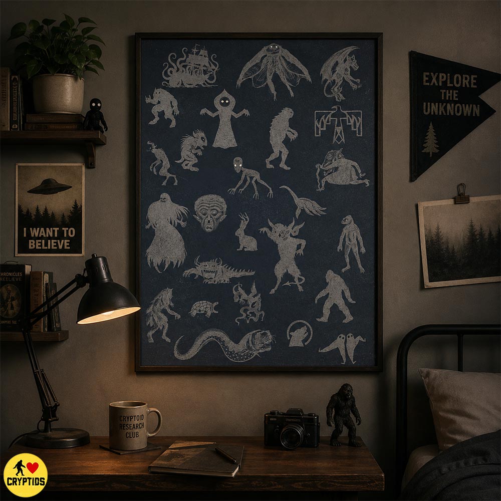 Cryptid Wall Art, Cryptozoology Field Guide Poster & Canvas Decor 3 Cryptid Wall Art, Cryptozoology Field Guide