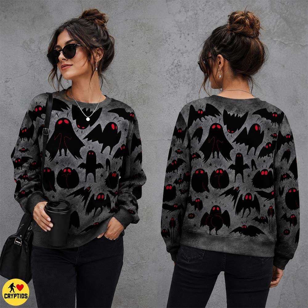 Cute Creepy Mothman Halloween With Red Eyes Sweatshirt & Hoodie 1 Cute Creepy Mothman Halloween With Red
