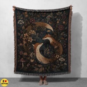 Folklore Fox Couple Blanket Dark Cottacoge
