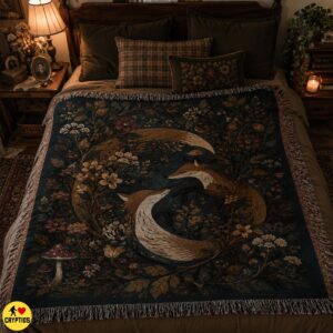 Folklore Fox Couple Blanket Dark Cottacoge