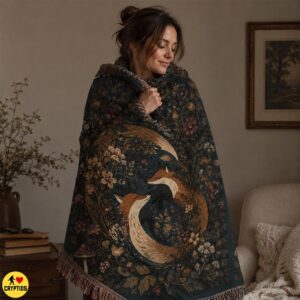 Folklore Fox Couple Blanket Dark Cottacoge