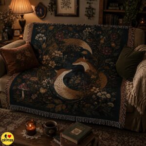 Folklore Fox Couple Blanket Dark Cottacoge