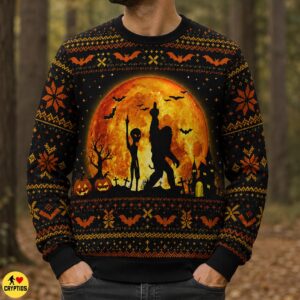 Funny Bigfoot & Alien Halloween Middle Finger Ugly Sweatshirt & Hoodie 5 Funny Bigfoot & Alien Halloween Middle