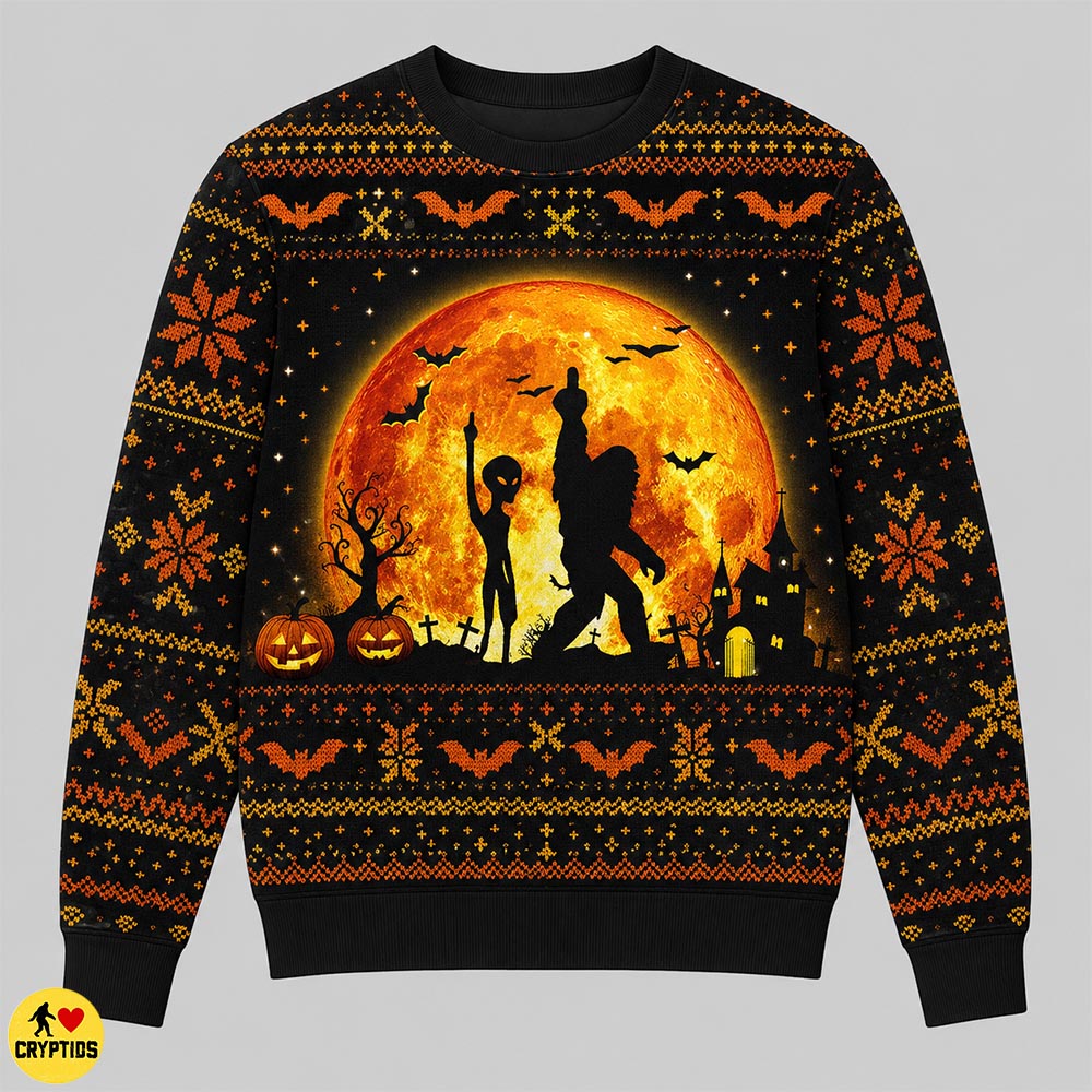 Funny Bigfoot & Alien Halloween Middle Finger Ugly Sweatshirt & Hoodie 1 Funny Bigfoot & Alien Halloween Middle