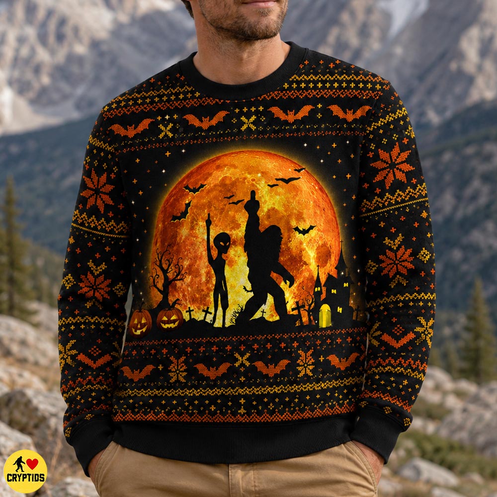 Funny Bigfoot & Alien Halloween Middle Finger Ugly Sweatshirt & Hoodie 4 Funny Bigfoot & Alien Halloween Middle
