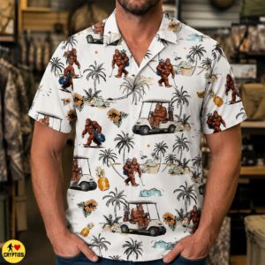 Funny Bigfoot Golf Hawaiian Shirt Gift for Golfer