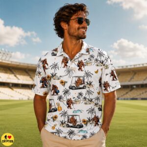 Funny Bigfoot Golf Hawaiian Shirt Gift for Golfer
