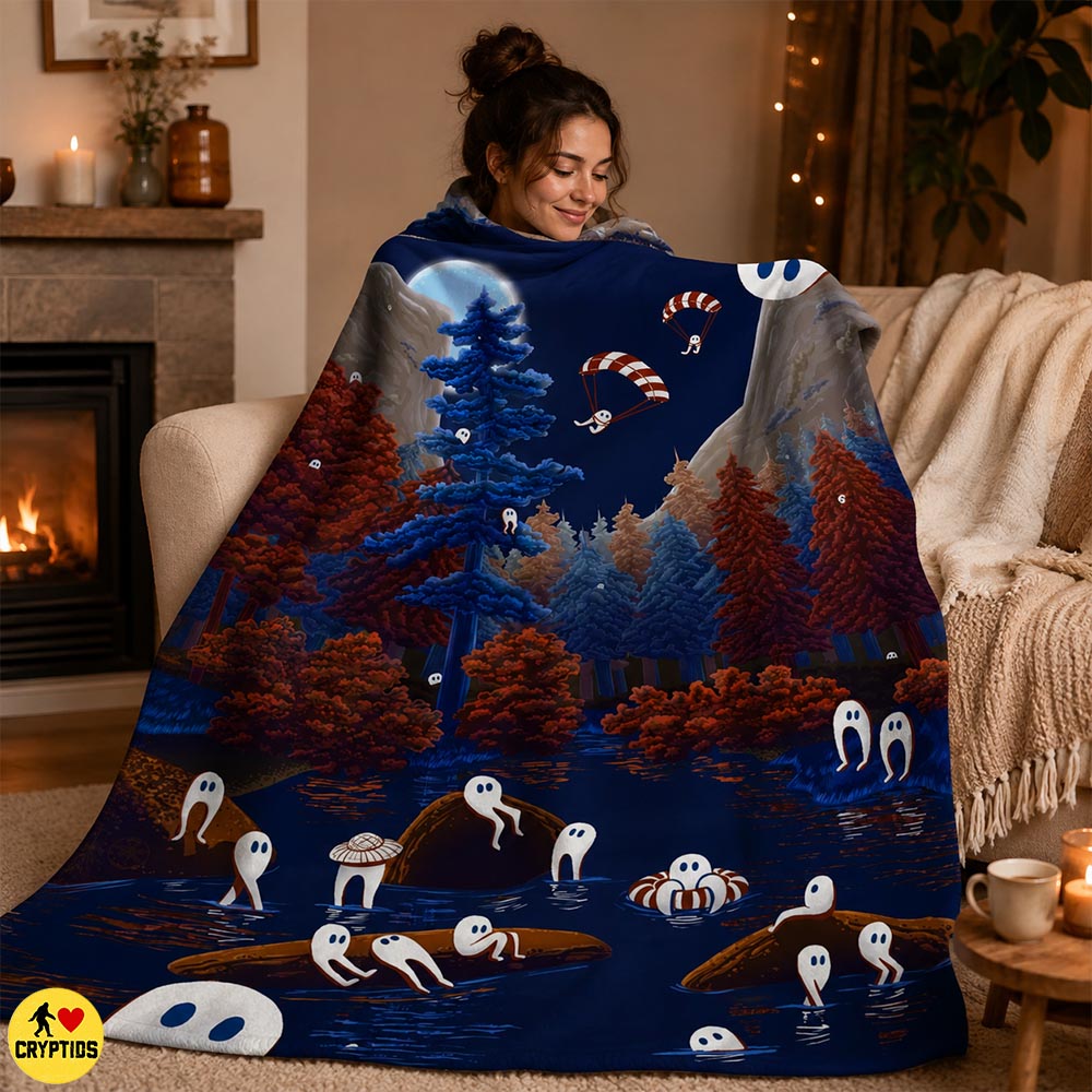 Funny Fresno Nightcrawler Blanket Cute Camping Lake Throw with Fall Forest & Full Moon 2 Funny Fresno Nightcrawler Blanket Cute Camping