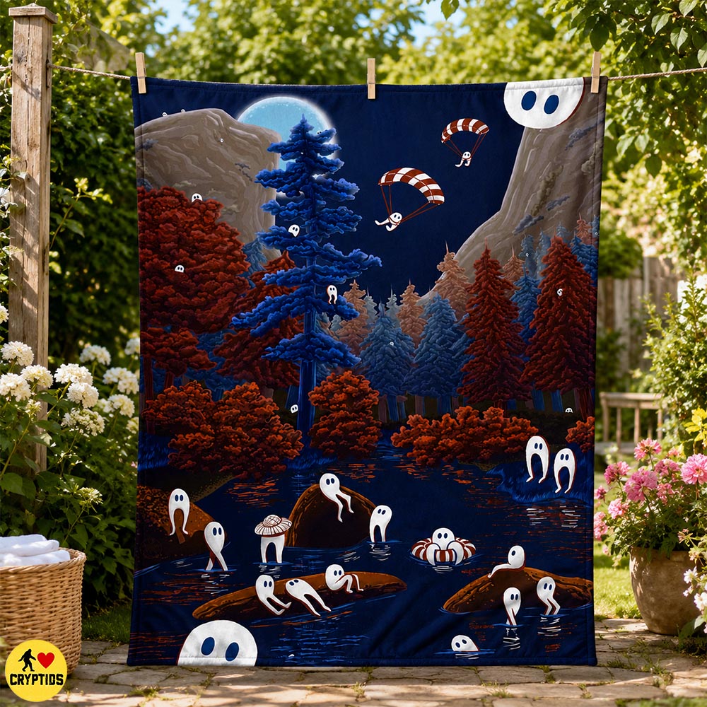 Funny Fresno Nightcrawler Blanket Cute Camping Lake Throw with Fall Forest & Full Moon 1 Funny Fresno Nightcrawler Blanket Cute Camping