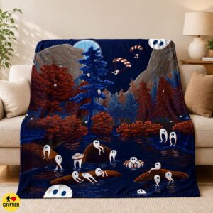 Funny Fresno Nightcrawler Blanket Cute Camping Lake Throw with Fall Forest & Full Moon 6 Funny Fresno Nightcrawler Blanket Cute Camping