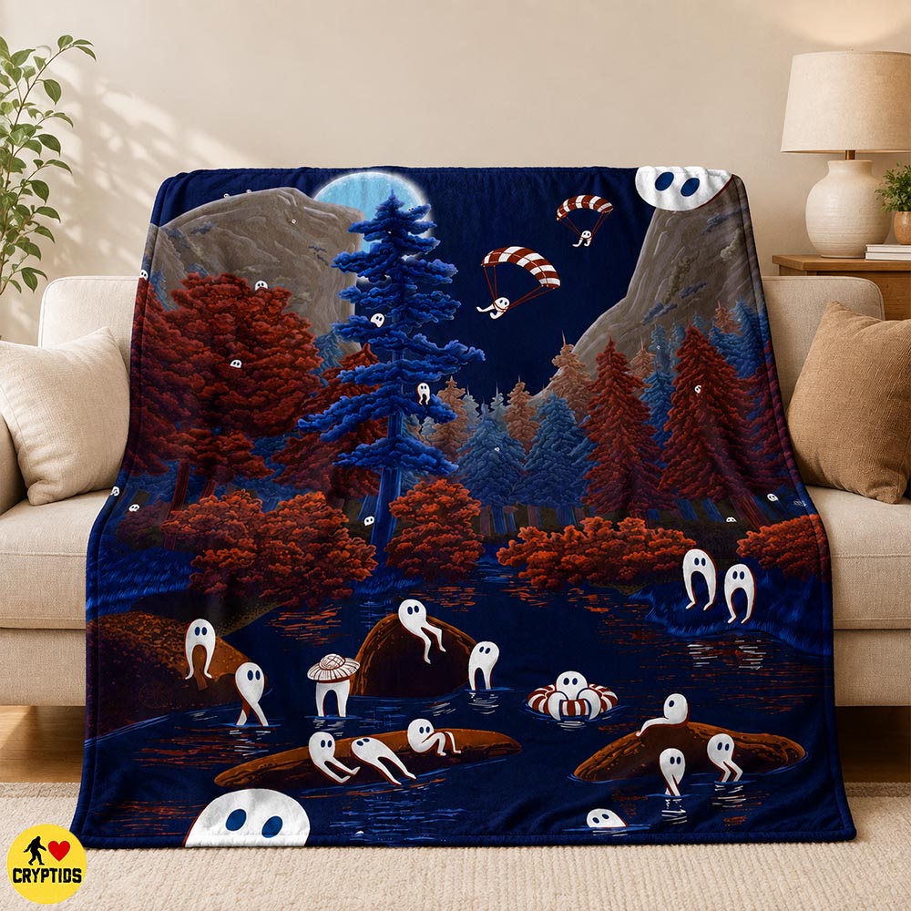 Funny Fresno Nightcrawler Blanket Cute Camping Lake Throw with Fall Forest & Full Moon 3 Funny Fresno Nightcrawler Blanket Cute Camping