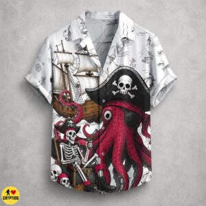 Giant Octopus Kraken Pirate Hawaiian Shirt With Ghost Ship