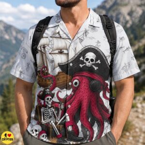 Giant Octopus Kraken Pirate Hawaiian Shirt With Ghost Ship 5 Giant Octopus Kraken Pirate Hawaiian Shirt With Ghost Ship