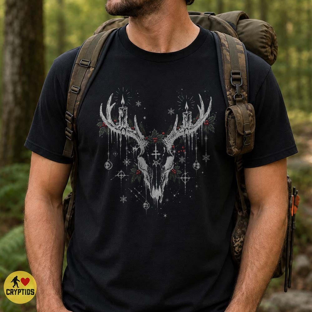 Gothic Christmas Wendigo Antler Skull T-Shirt 3 Gothic Christmas Wendigo Antler Skull Shirt