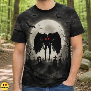 Gothic Mothman Halloween Shirt – Graveyard Horror with Full Moon