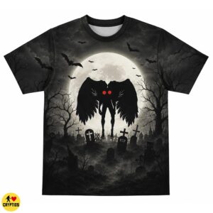 Gothic Mothman Halloween Shirt – Graveyard Horror with Full Moon