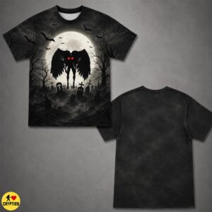 Gothic Mothman Halloween Shirt – Graveyard Horror with Full Moon