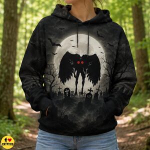 Gothic Mothman Halloween Shirt – Graveyard Horror with Full Moon