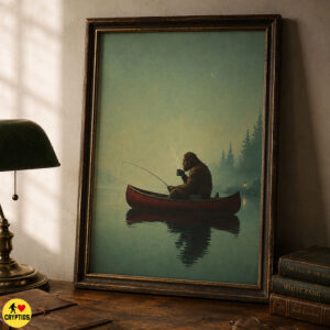 Introvert Bigfoot Fishing Wall Art, Poster