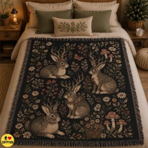 Jackalope Blanket Dark Botanical Cottagecore Throw