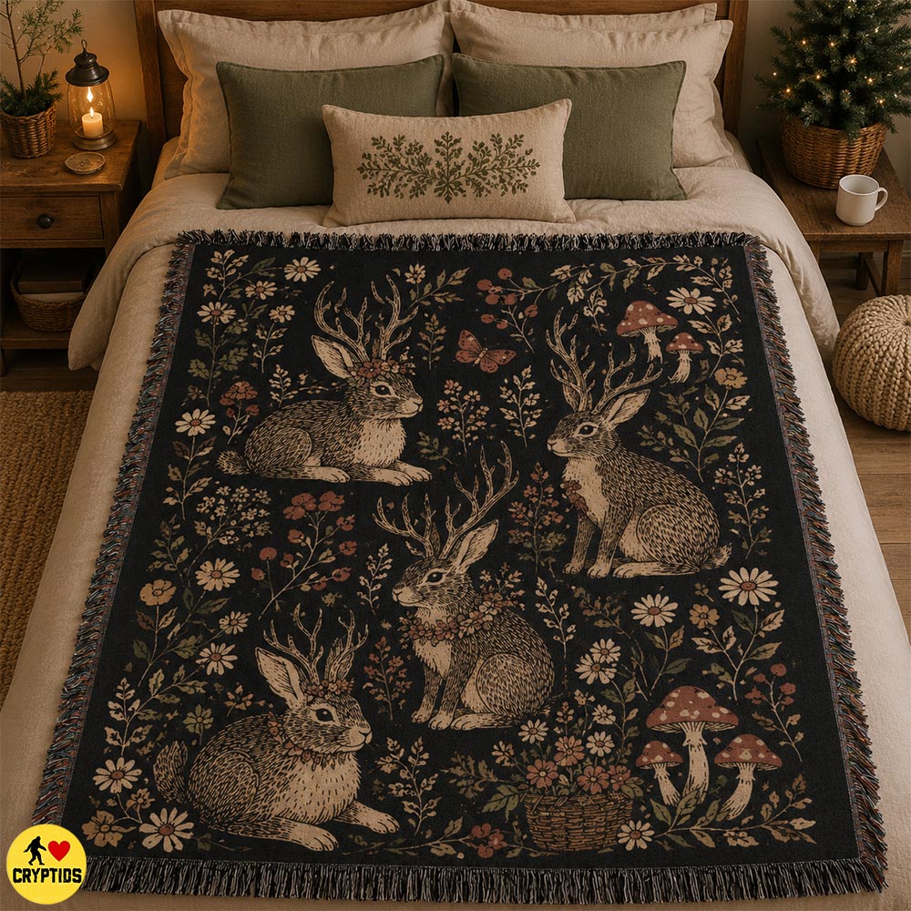 Jackalope Blanket Dark Botanical Cottagecore Throw