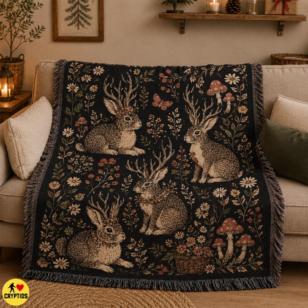 Jackalope Blanket Dark Botanical Cottagecore Throw