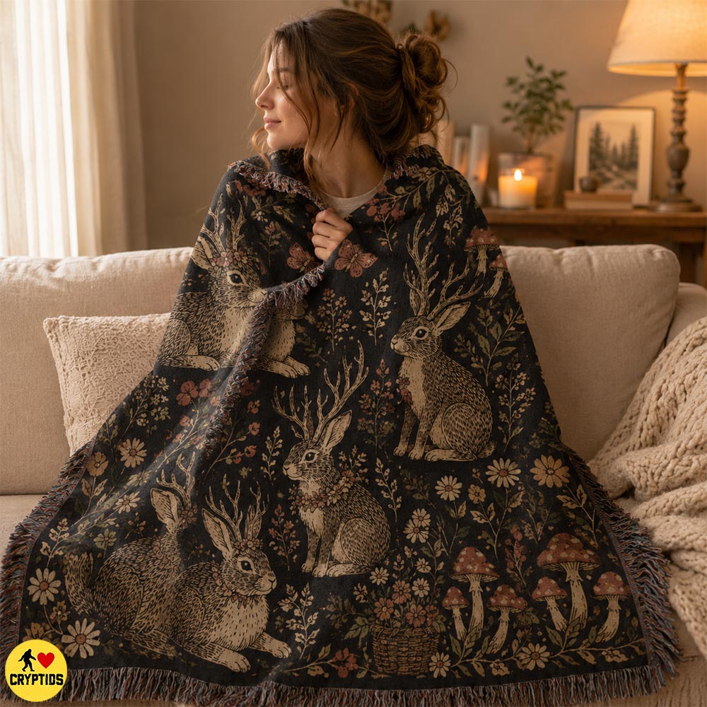 Jackalope Blanket Dark Botanical Cottagecore Throw