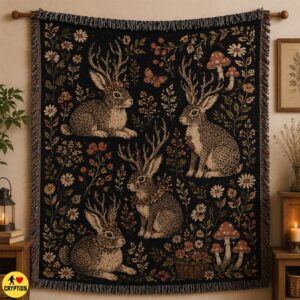 Jackalope Blanket Dark Botanical Cottagecore Throw