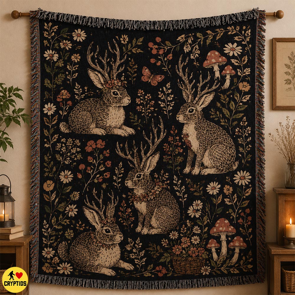 Jackalope Blanket Dark Botanical Cottagecore Throw