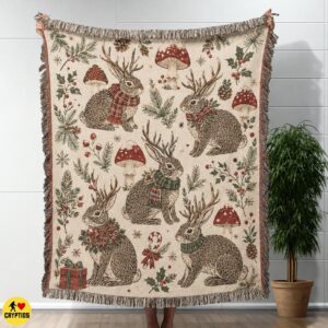 Jackalope Cottagecore Christmas Blanket Cozy Cryptid
