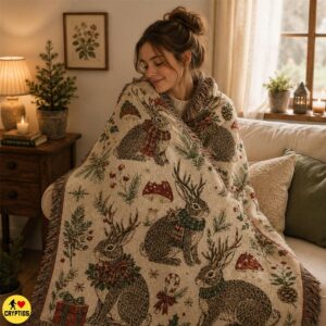 Jackalope Cottagecore Christmas Blanket Cozy Cryptid