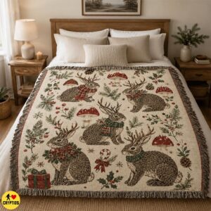 Jackalope Cottagecore Christmas Blanket Cozy Cryptid