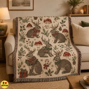 Jackalope Cottagecore Christmas Blanket Cozy Cryptid