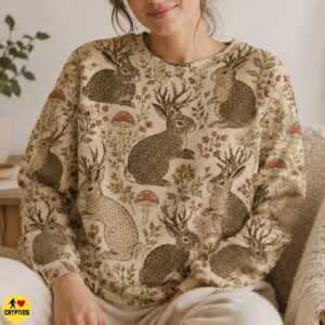 Jackalope Cottagecore Sweatshirt with Mushrooms & Florals 5 Jackalope Cottagecore Sweatshirt with Mushrooms