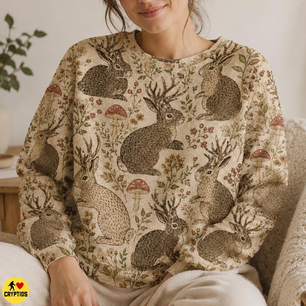 Jackalope Cottagecore Sweatshirt with Mushrooms & Florals 2 Jackalope Cottagecore Sweatshirt with Mushrooms