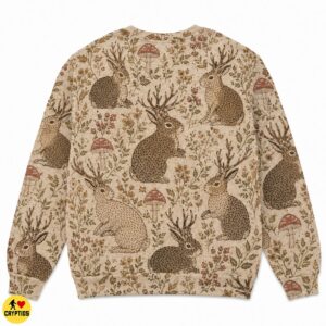 Jackalope Cottagecore Sweatshirt with Mushrooms
