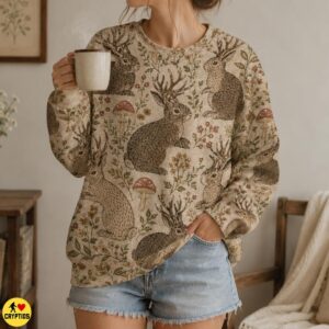 Jackalope Cottagecore Sweatshirt with Mushrooms & Florals 6 Jackalope Cottagecore Sweatshirt with Mushrooms