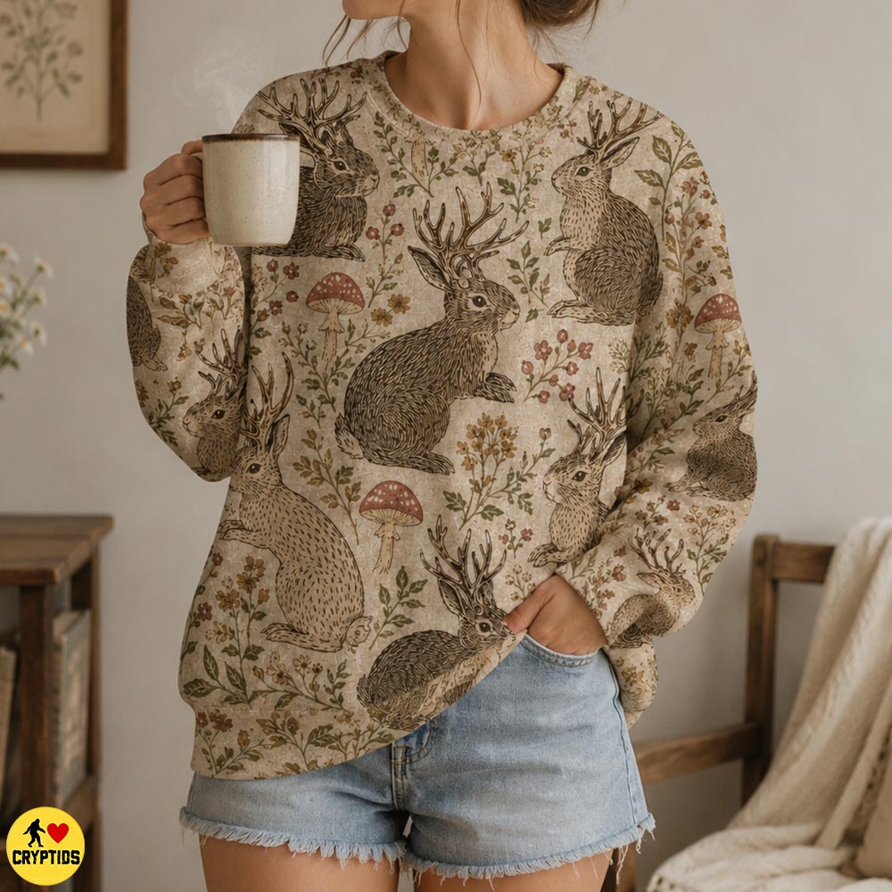 Jackalope Cottagecore Sweatshirt with Mushrooms & Florals 3 Jackalope Cottagecore Sweatshirt with Mushrooms